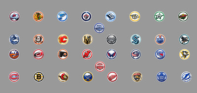Handcrafted Hockey Team Magnets 1'' FULL SET/ALL 32 TEAMS.  For Fan Standings