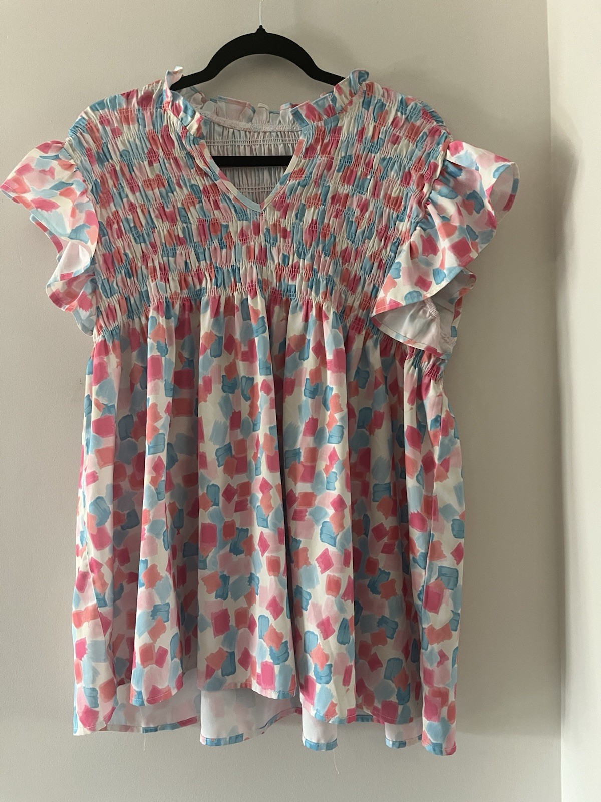 XL Bright Flowy Summer Blouse V-neck Short Sleeve Polyester