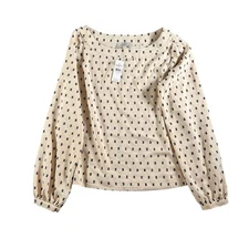 Loft Outlet NWT Women's Long Sleeve Cream/Black Patterned Top Size XS