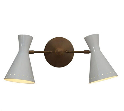 Double Brass Wall Sconce Mid century Style Solid Brass Shades Lamp
