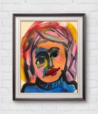OOAK  Original 9x12 Acrylic on Paper Colorful Expressionist Whimsical Lady Leah