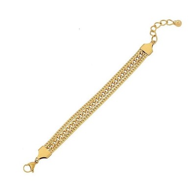 Gold Tone Triple Row Chain Bracelet Adjustable Stainless Steel Electroplating