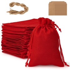 Hopttreely Red Small Gift Bags with Drawstring, 4x6 Burlap bags for Wrapping ...