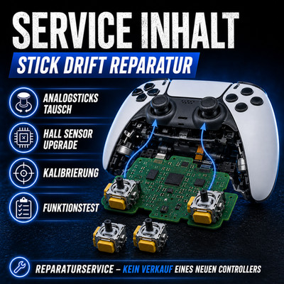 PS5 Controller Stick Drift Reparatur Service inkl. Hall Effekt Joystick Upgrade
