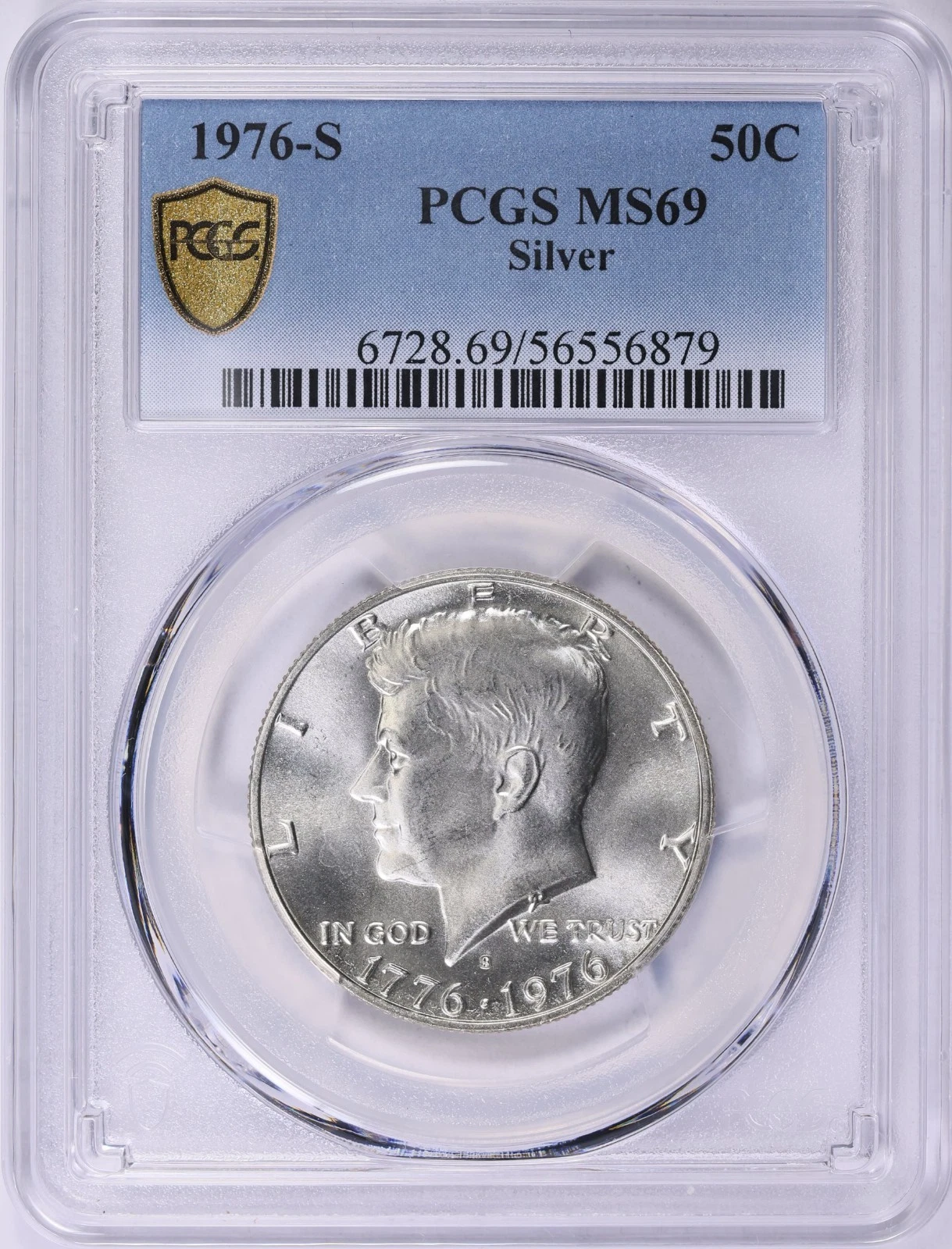 1976 S Kennedy Half PCGS MS69 White POP 7/0 RARE Gold Shield Holder