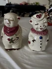 Ceramic salt and pepper shaker titled 'Smiley and Winnie Pig' by Shawnee Pottery