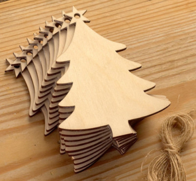 20pcs Leaf Shaped Wooden Tags Laser Cut Crafts Hanging Decor with String