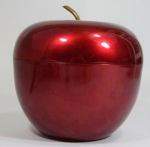 VINTAGE-MID-CENTURY-Modern-Ice-Bucket-Apple-Hammered-Aluminum-Retro-Red-Melkraft