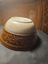 Vintage Gibson Pottery Serving Bowl / Elite Tan Brown Scrolls And Flowers. 