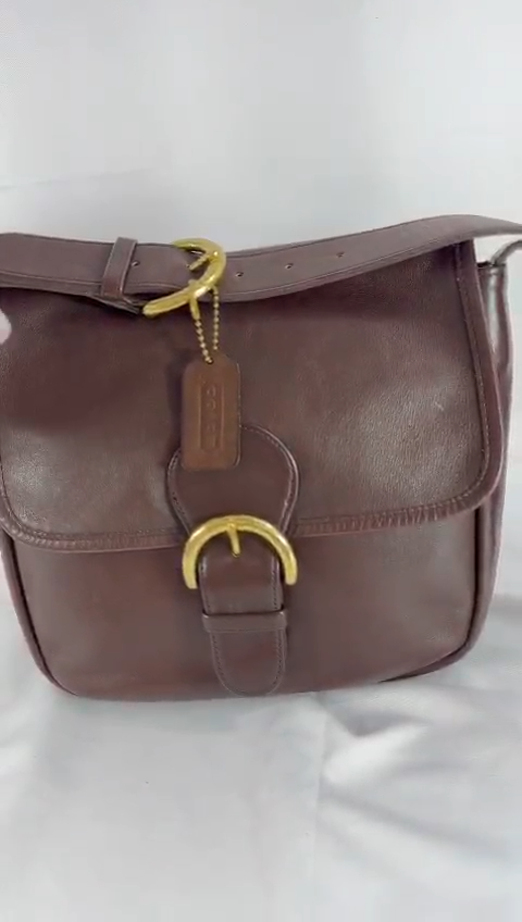 1997 COACH 4164 Brown Leather Bedford Flap Shoulder Made in The
