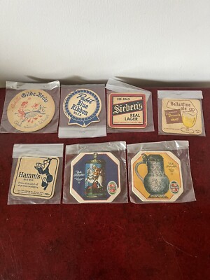 LOT 7 Vintage BEER BAR COASTERS Ballantine Siebens Hamms Pabst Gilde Brau