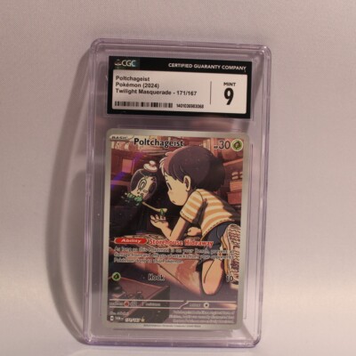 poltchageist pokemon card value Pokémon CGC Mint 9 Scarlet & Violet Twilight Masquerade 171/167 prevent all damage from and effects of attacks from your opponents Pokémon done to this Pokémon. What is the story behind