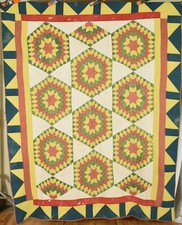 DAZZLING Vintage 1870's Starburst Stars Antique Quilt, Unusual Borders 