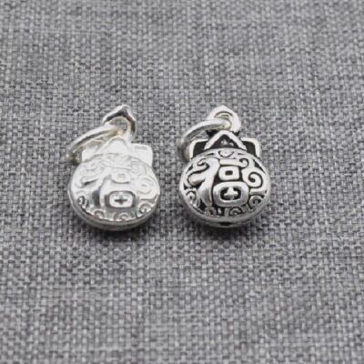 2 Stück 925 Sterling Silber Lucky Chinese Good Fortune Taschenanhänger 2-seitig