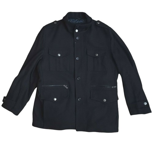 Pea Jacket Black Wool Rayon Designer 