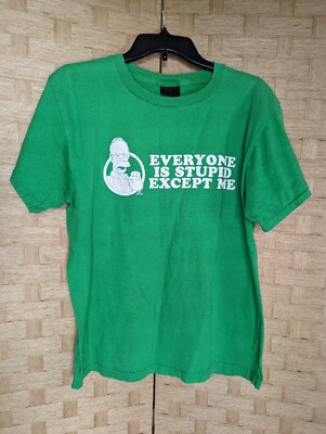 VIntage 2000s Homer Simpson Mens M Green Tee Everyone is Stupid Except Me Shirt