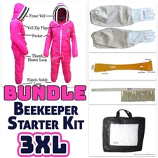 Jawadis Full Body Bee Suit Bundle – Fuchsia – 3XL Gloves, Hive Tool & Brush