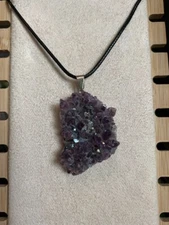 Dark Purple Aura Quartz Stone Pendant With Necklace **Beautiful**Crystal -
