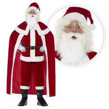 Deluxe Crimson Plush Santa Suit Father Christmas Xmas Fancy Dress Cape New
