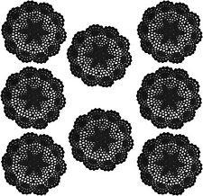 8Pcs/Lot Black Vintage Hand Crochet Lace Doilies Round Table Mat Flower Doily 8"
