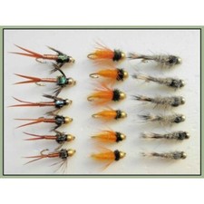 Gold Head Nymphs, Trout flies, 18 x Copper John, Hares Ear, Aylotts, Size 10/12