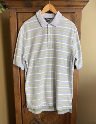 Brooks Brothers Country Club Men s Size L Blue Striped S/S Performance Knit Polo