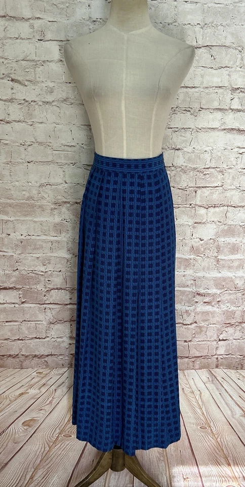 Falda midi plisada 100 % seda vintage colección Liz Claiborne estampado azul talla 8 Foto 2 de 4
