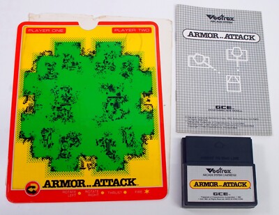 Vectrex Armor Attack (GCE 1982) Game Cartridge, Manual And Overlay