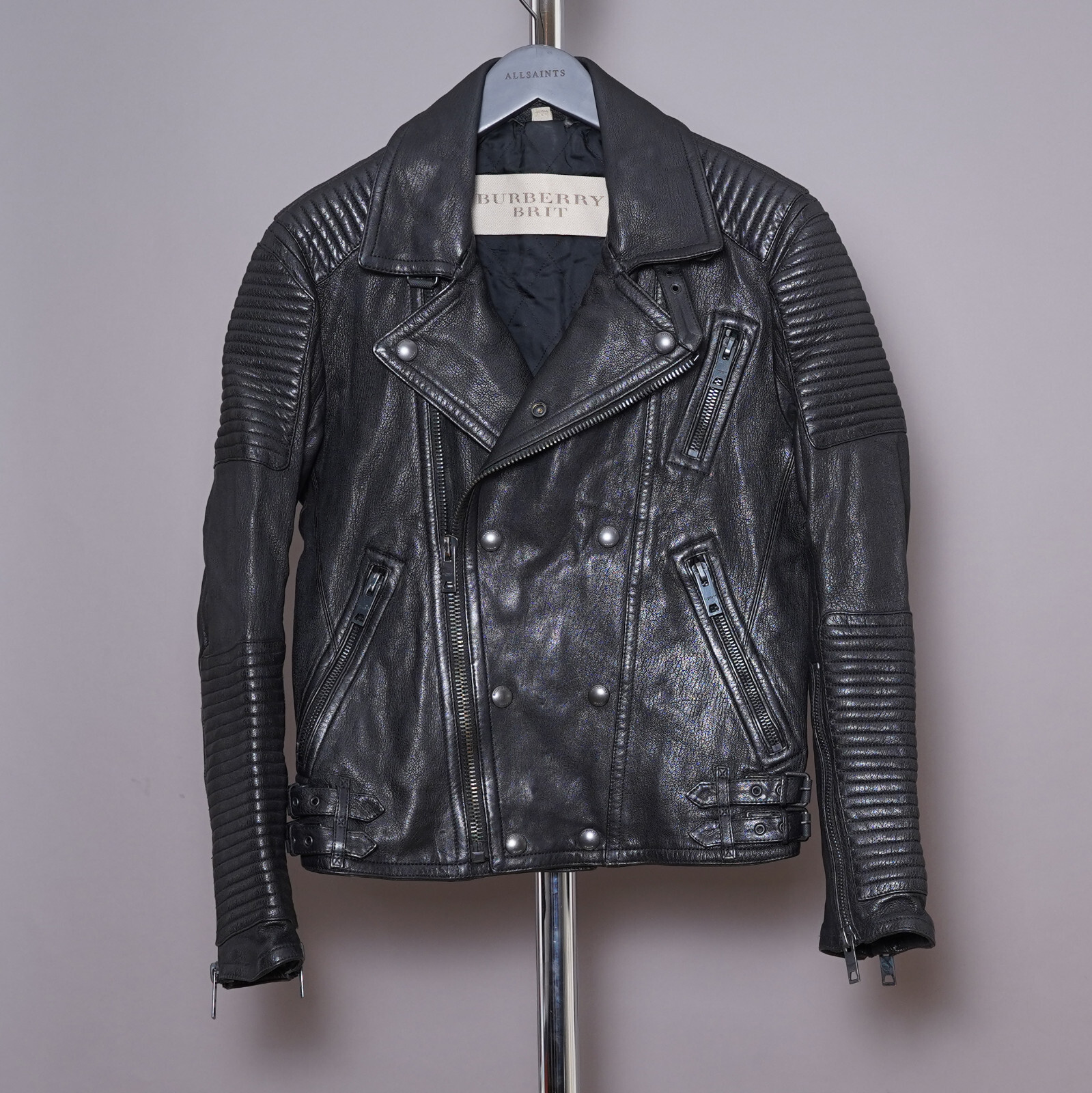 BURBERRY Leather Jacket LARGE Mens Black Brit Biker Runway Prorsum L Grail