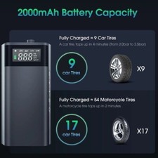 Compressore Ad Aria Portatile a Batteria Gonfiatore Pompa per Auto Moto Bici Ws - Miniatura 2