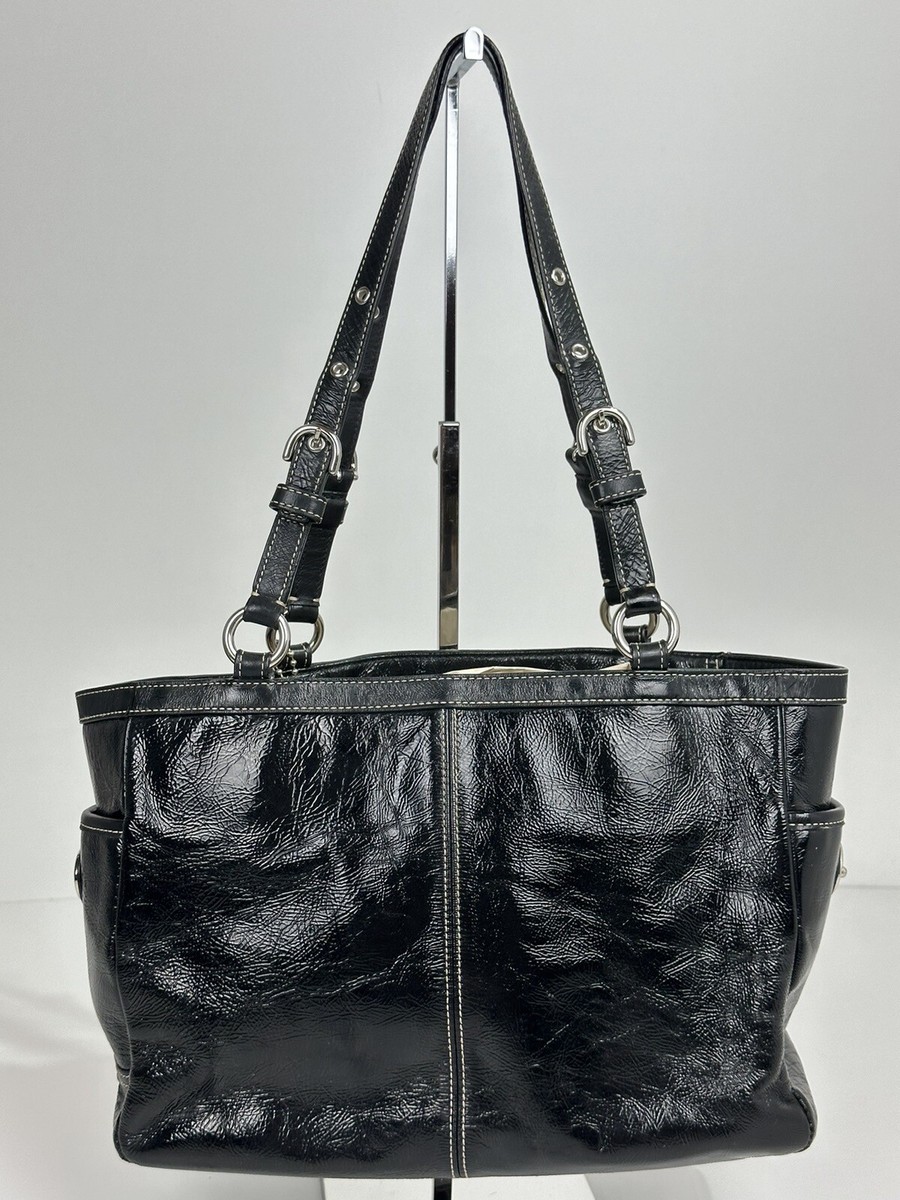 Vtg Coach Patent Leather Tote Bag Borough Black Shoulder