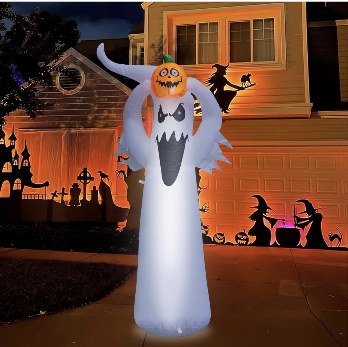 6FT Halloween Inflatables Outdoor Pumpkin And Ghosts Blow Up With LED Lights – Yard Decor