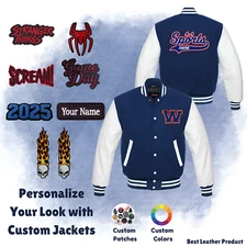 Custom Varsity Jacket - Personalized Baseball Letterman Jacket Leather Sleeves