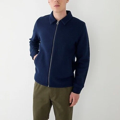 NWT $198 J. CREW Navy Blue L men's Boiled merino wool coach's sweater-jacket - Image 4 of 4