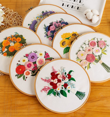 GRATIS REIFEN! + Stickerei Kreuzstich Kit Set für Handarbeit Blumenmuster DIY Basteln
