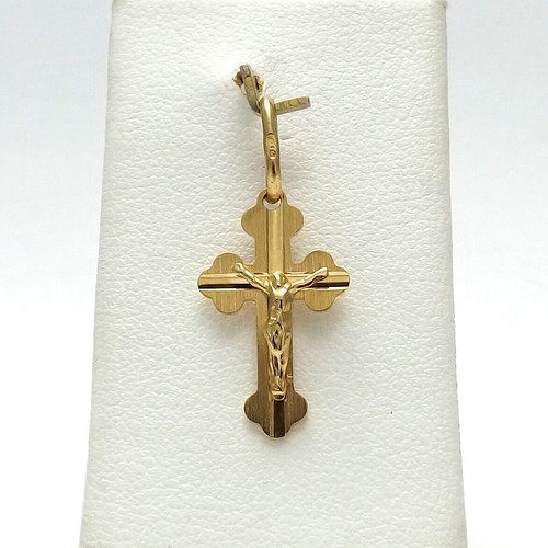 18K Gold Crucifix Budded Cross Diamond 