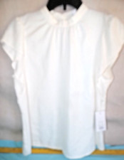 Nine West Women’s Large White Mockneck Ruffle Sleeveless Blouse NWT