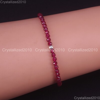 Natural Faceted Round Gemstone 2mm 3mm 4mm Handmade Beads Stretchy Bracelet 925