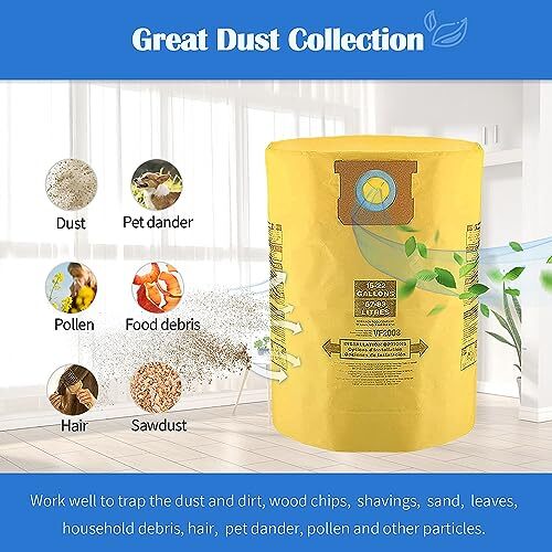 Paquete De 6 Bolsas De Vacío Compatibles Con Bolsas De Polvo Shop Vac De 15-22 Galones, Tipo G 90663 9066300; Tipo J 90673 9067300, Bolsa De Filtro - Foto 7