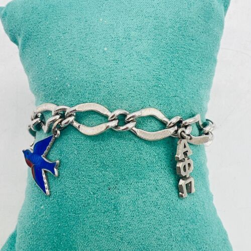 Monet Modified Sterling Silver Charm Link Bracelet Alpha Phi Omega Bluebird Boat