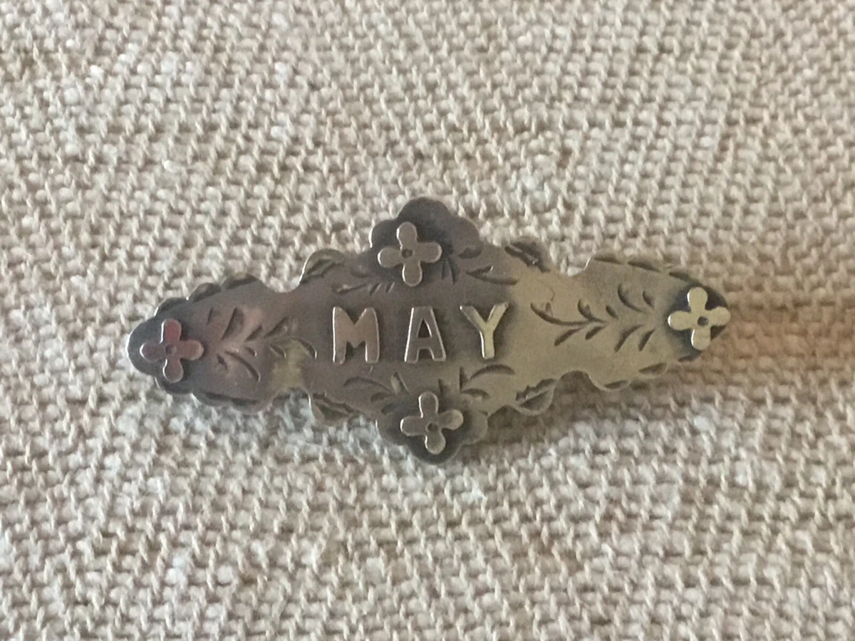 Antique MAY SILVER NAME BROOCH Edwardian 1908 Silver Hallmark Christening Gift