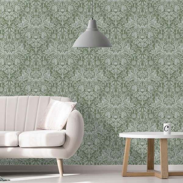 World Of Wallpaper Tapete Woodland Harlen Damask Tiere GrüN 50342 Matt Papier-image