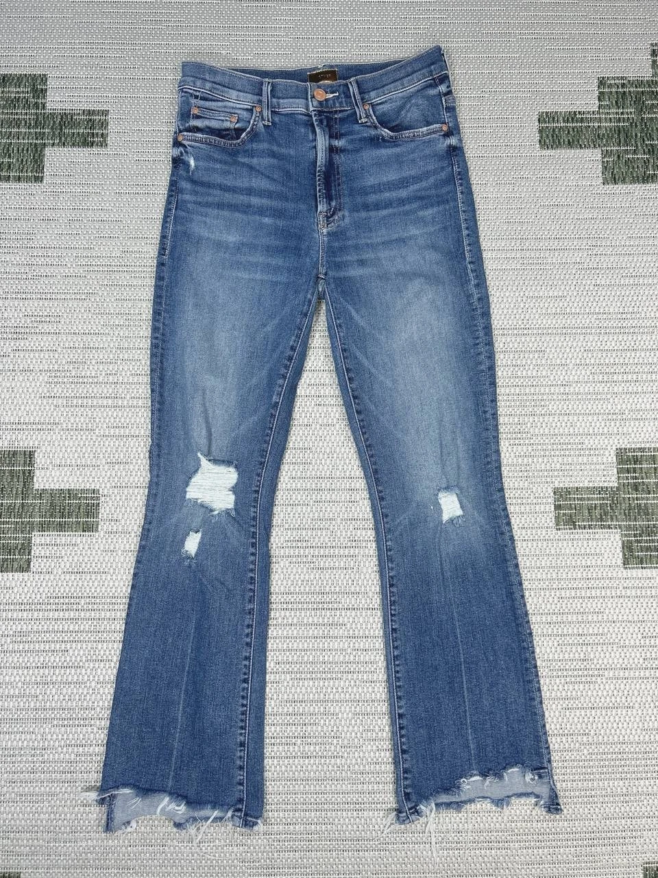 Mother The Insider Crop Step Chew Jeans Womens 26 Blue Denim Distressed 26x27