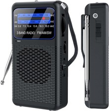 AM FM SW 3 Band Pocket Radio, Portable Battery Operated Shortwave Black