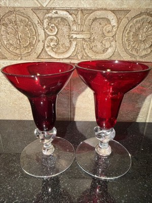 ruby Red and clear glass candlestick holders vintage