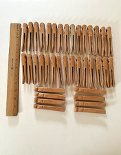 VTG Rounded Wooden Clothes Pins Lot of 38 Double Indent