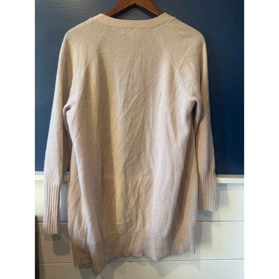 Blanco + Warren | Cárdigan abierto con parche 100 % cachemir tostado | Talla XS Foto 4 de 4