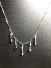 6679 Sterling silver 925 crystal dangle station pendant 18" Necklace