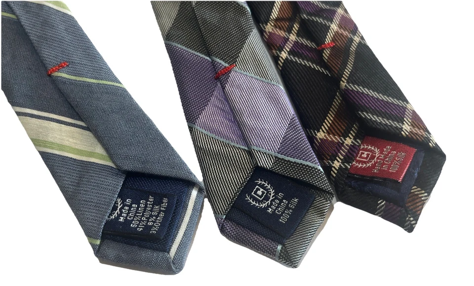 Lote de 3 CHAPS Corbatas Para Hombre 100% Seda Púrpura Denim Rayas Geométricas Foto 2 de 4