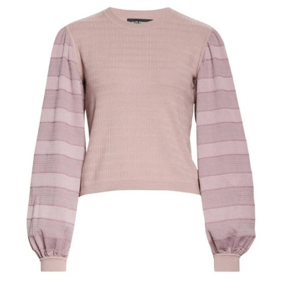 Suéter Club Monaco Chandails tecido listrado manga balão em malva tamanho grande - Imagem 3 de 4